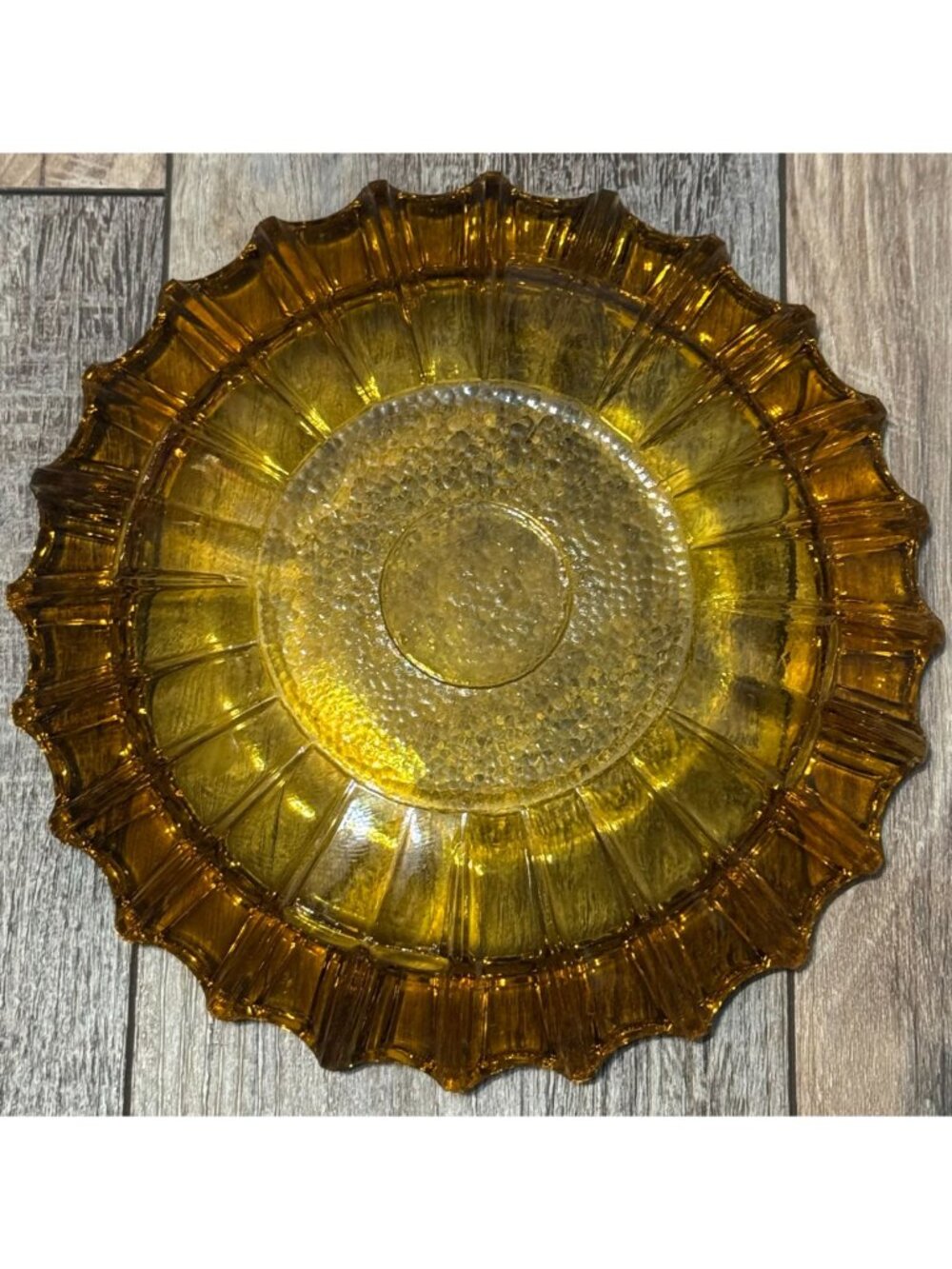 Vintage Fostoria Amber Heavy Glass Fluted Edge Ashtray Sunburst Design - Picture 4 of 6